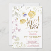 水彩ワイルドフラワーストライプの誕生日 招待状 (正面)