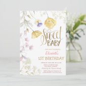 水彩ワイルドフラワーストライプの誕生日 招待状 (スタンド正面)