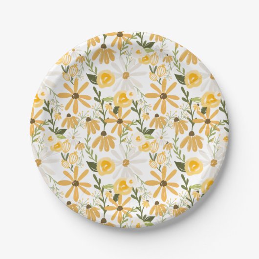 水彩ワイルドフラワースプリングタイム花模様 ペーパープレート (正面)