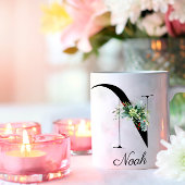 水彩ワイルドフラワーズイニシャルモノグラムコーヒーマグ コーヒーマグカップ