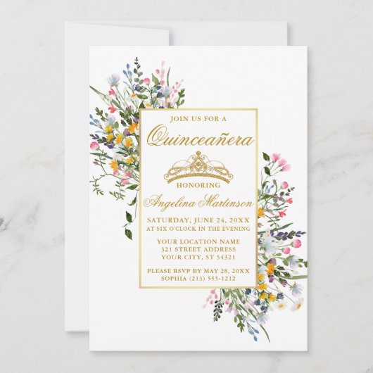 水彩ワイルドフラワーズキンセアニェラピンク赤面 招待状 (正面)