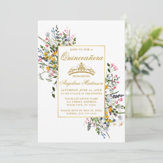 水彩ワイルドフラワーズキンセアニェラピンク赤面 招待状 (スタンド正面)