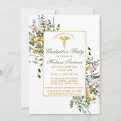 水彩ワイルドフラワーズセージ緑ナースグラードパーティー 招待状 (正面)