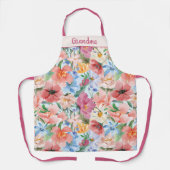 水彩ワイルドフラワーズピンクブルーデザイン エプロン (正面)