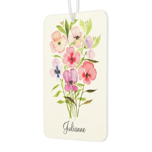 水彩ワイルドフラワーズフローラブーケ名 カーエアーフレッシュナー (左)