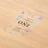 水彩ワイルドフラワーズフローラ第1誕生日 アクリル招待状 (レイダウン)