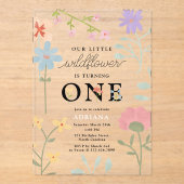 水彩ワイルドフラワーズフローラ第1誕生日 アクリル招待状 (正面)