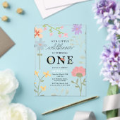 水彩ワイルドフラワーズフローラ第1誕生日 アクリル招待状 (インサイチュ (ウェディング))