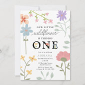 水彩ワイルドフラワーズフローラ第1誕生日 招待状 (正面)