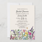 水彩ワイルドフラワーズフローラ紫ブライダルシャワー 招待状 (正面)