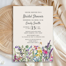 水彩ワイルドフラワーズフローラ紫ブライダルシャワー 招待状