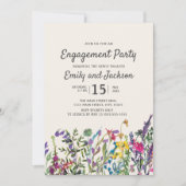 水彩ワイルドフラワーズフローラ紫婚約 招待状 (正面)