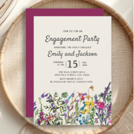 水彩ワイルドフラワーズフローラ紫婚約 招待状