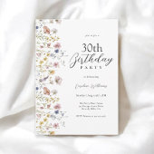 水彩ワイルドフラワーズフローラ30th誕生日パーティー 招待状