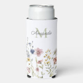 水彩ワイルドフラワーズボホスタイリッシュとモノグラム スリム缶クーラー (Seltzer正面)