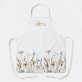水彩ワイルドフラワーズボホスタイリッシュモノグラム名 エプロン (正面)