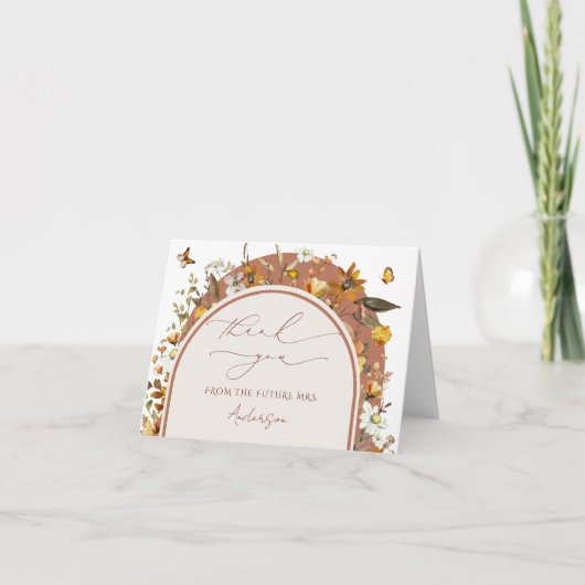 水彩ワイルドフラワーズボホブライダルシャワー サンキューカード (正面)