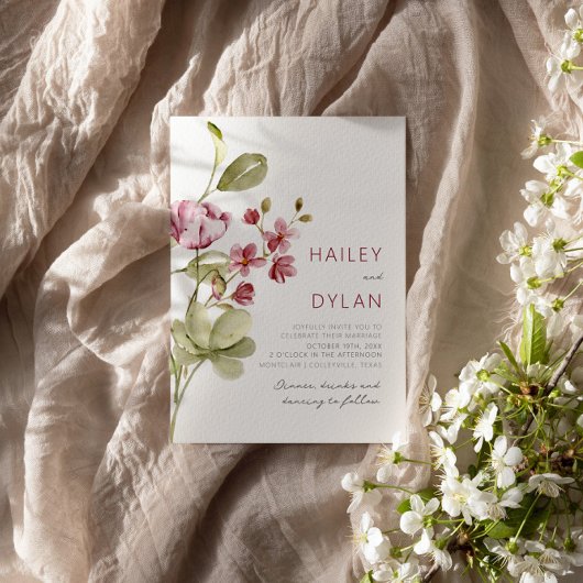 水彩ワイルドフラワーズボホ結婚式招待状 招待状