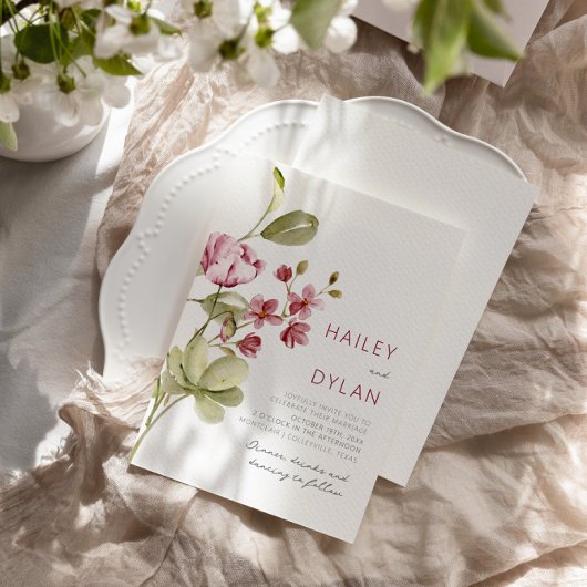 水彩ワイルドフラワーズボホ結婚式招待状 招待状