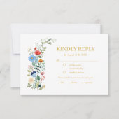 水彩ワイルドフラワーズボホ結婚金ゴールド 出欠カード (正面)