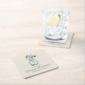 水彩ワイルドフラワーズリネンボホブライダルシャワー スクエアペーパーコースター (インサイチュ)