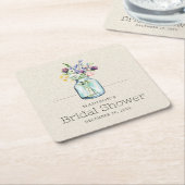 水彩ワイルドフラワーズリネンボホブライダルシャワー スクエアペーパーコースター (アングル)