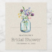 水彩ワイルドフラワーズリネンボホブライダルシャワー ワインラベル (シングルラベル)