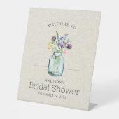 水彩ワイルドフラワーズリネンボホブライダルシャワー 台座サイン (正面)