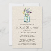 水彩ワイルドフラワーズリネンボホブライダルシャワー 招待状 (正面)