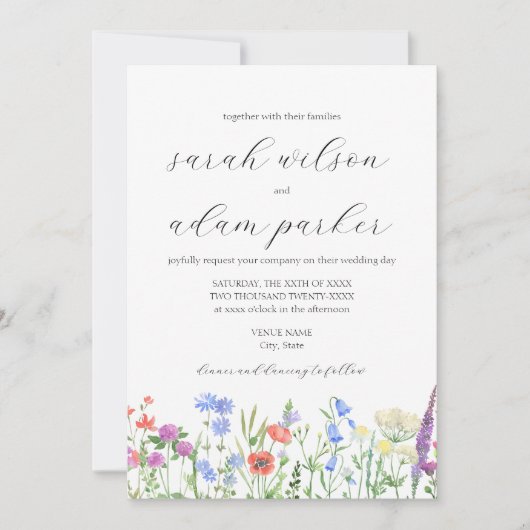 水彩ワイルドフラワーズ結婚式招待状 招待状 (正面)
