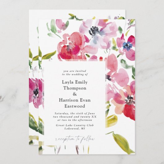水彩ワイルドフラワーズ結婚式招待状 招待状 (正面/裏面)