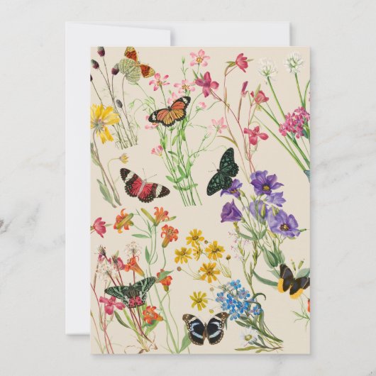 水彩ワイルドフラワーズ蝶ブライダルシャワー 招待状 (裏面)