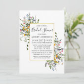 水彩ワイルドフラワーズ金ゴールドセージ緑シャワー 招待状 (スタンド正面)