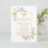 水彩ワイルドフラワーズ金ゴールドピンクナース卒業 招待状 (スタンド正面)