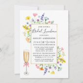 水彩ワイルドフラワーズ金ゴールドピンクブライダルルンチョン 招待状 (正面)