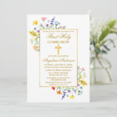 水彩ワイルドフラワーズ金ゴールド第一聖餐式 招待状 (スタンド正面)