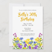 水彩ワイルドフラワーズ30歳誕生日パーティー 招待状 (正面)