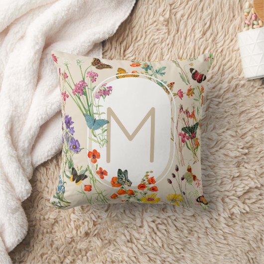 水彩ワイルドフラワーズ&蝶フローラガーデン クッション (ブランケット)