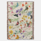 水彩ワイルドフラワーズ&蝶フローラガーデン スローブランケット (正面縦)