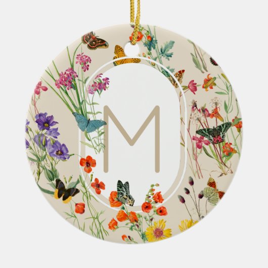 水彩ワイルドフラワーズ&蝶フローラガーデン セラミックオーナメント (正面)