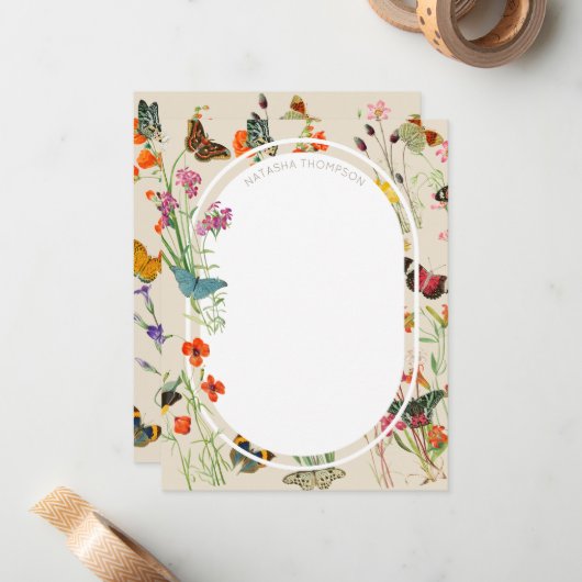 水彩ワイルドフラワーズ&蝶フローラガーデン ノートカード (正面/裏面インサイチュ)