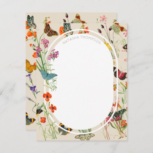 水彩ワイルドフラワーズ&蝶フローラガーデン ノートカード (正面/裏面)