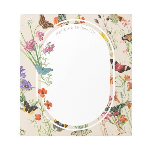 水彩ワイルドフラワーズ&蝶フローラガーデン ノートパッド (正面)