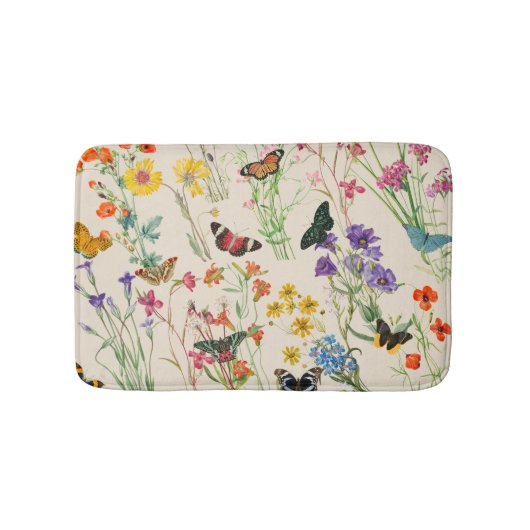 水彩ワイルドフラワーズ&蝶フローラガーデン バスマット (正面)