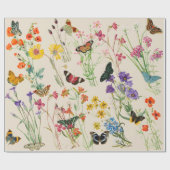 水彩ワイルドフラワーズ&蝶フローラガーデン ラッピングペーパー (フラット)