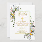 水彩ワイルドフラワーセージ緑の金ゴールド聖域 招待状 (正面)