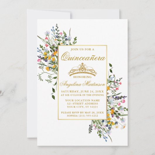 水彩ワイルドフラワーセージ緑キンセアニェラ 招待状 (正面)