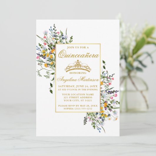 水彩ワイルドフラワーセージ緑キンセアニェラ 招待状 (スタンド正面)