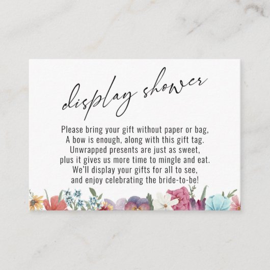 水彩ワイルドフラワータイポグラフィディスプレイシャワー エンクロージャーカード (正面)