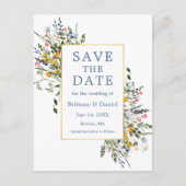 水彩ワイルドフラワーダスティブルー日付を保存 ポストカード (正面)